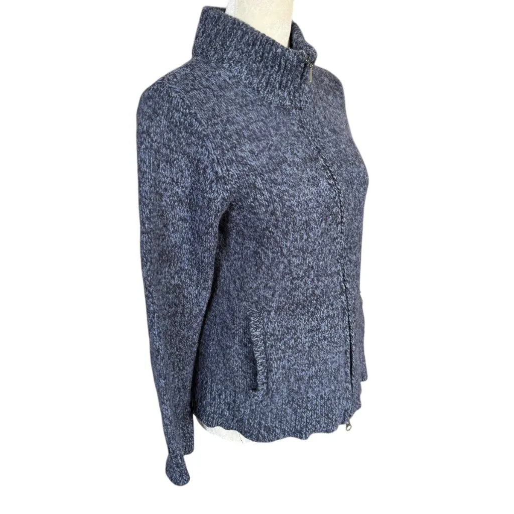 L.L. Bean blue lambswool long sleeve high collar zip up sweater jacket SP - Image 2