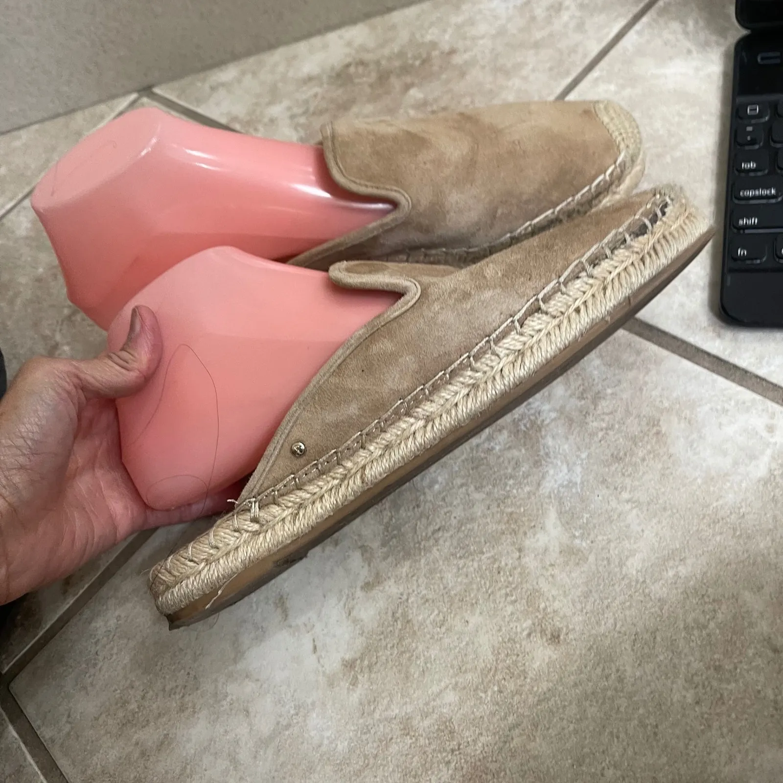 Sam Edelman Kerry Women's Suede Espadrille Mules Slides Loafers 8M Beige READ - Image 3