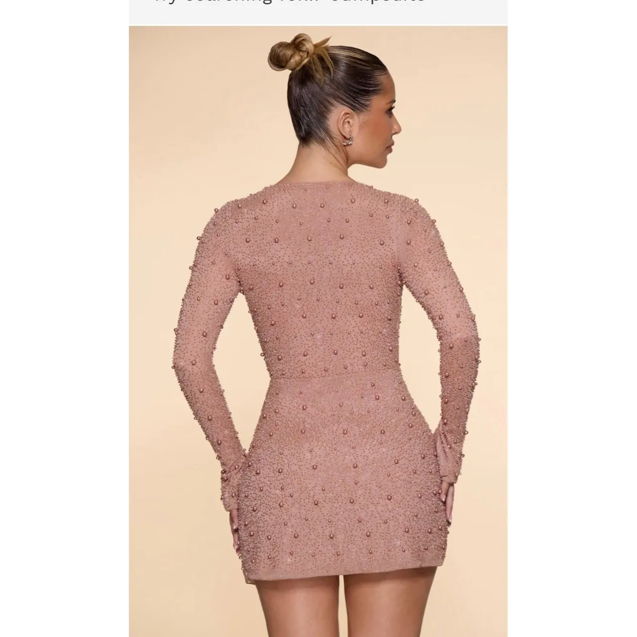 Embellished Wrap Over A-Line Mini Dress in Beige by Oh Polly size US 6 - Image 3