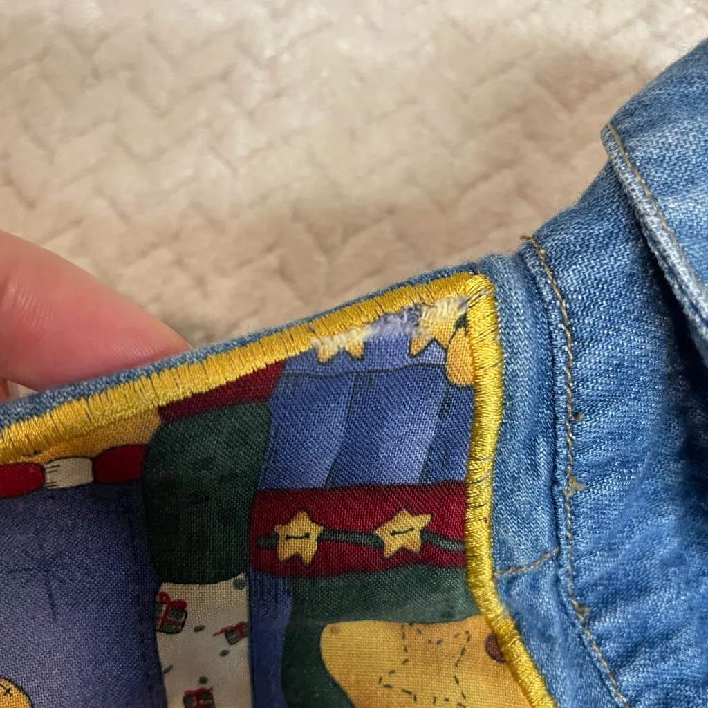 The Quacker Factory Vintage Womens Holiday Santa Denim Longsleeve Button up 2X Blue - Image 9