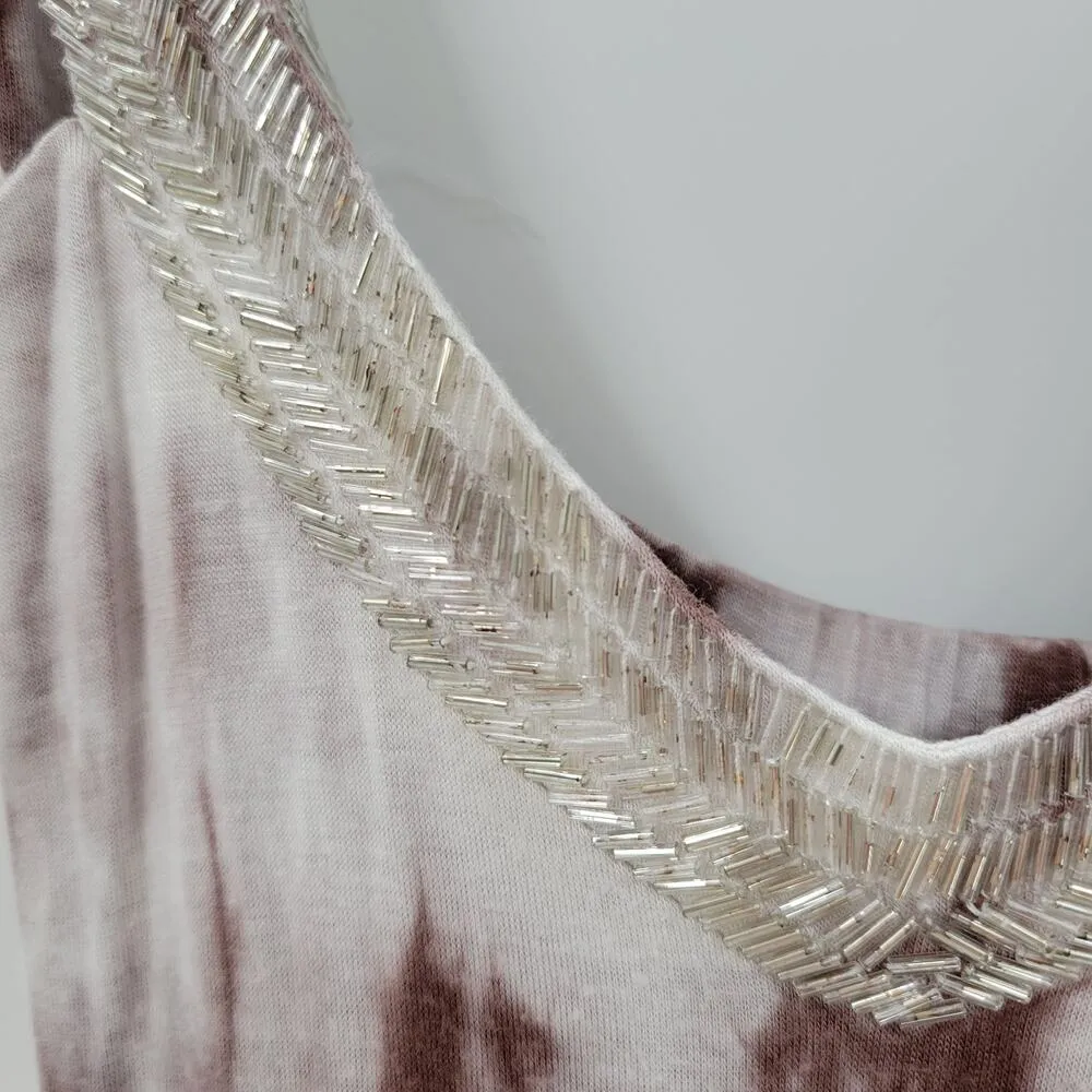 Design History Tank Maxi Dress Womens L Brown Tie Dye Beaded Sequin V Neck Soft - Image 4