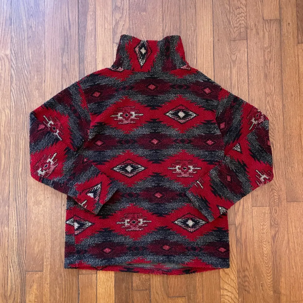 Vintage Polar Pals Southwestern Aztec Popcorn Fleece Turtleneck Sweater~Large Black - Image 3