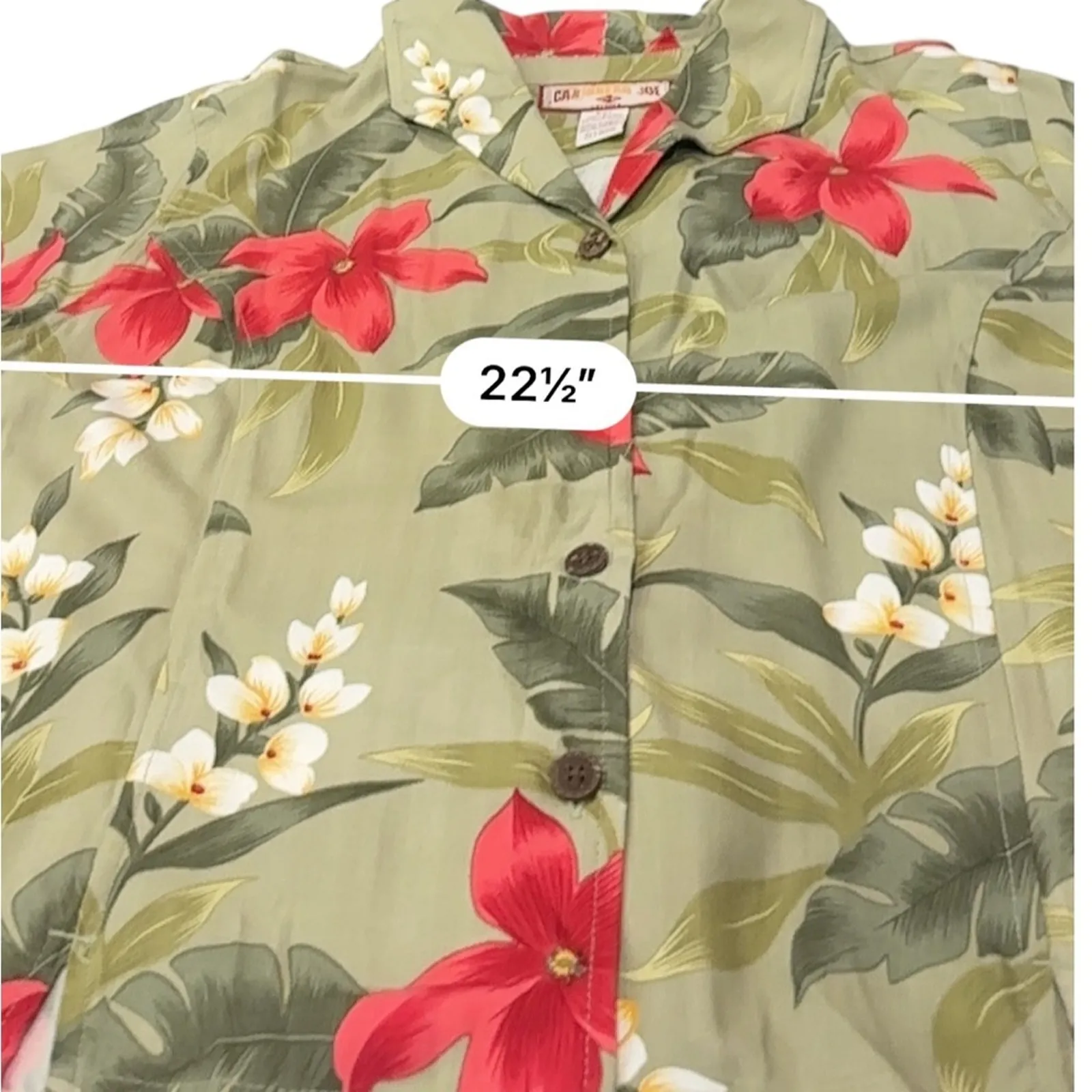 Caribbean Joe Green Tropical print Boxy Button Down Shirt Size PETITE XL - Image 5
