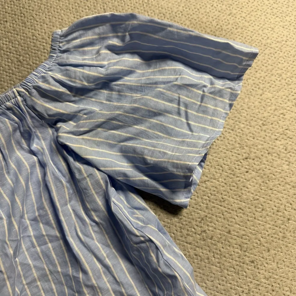 Express Blue & White Striped Off-Shoulder Women's Blouse Linen & Cotton XSmall - Image 4