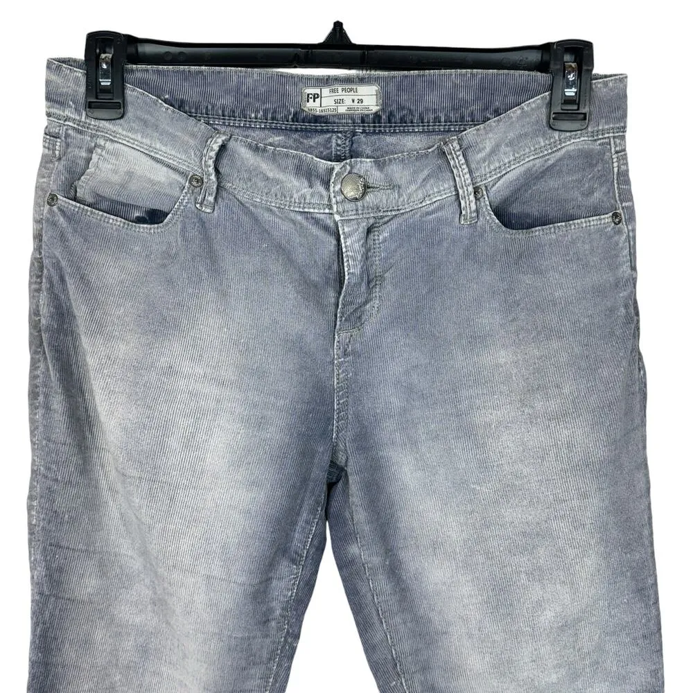 Free People SZ 29 Cropped Corduroy Pants Mid-Rise Zip-Fly Pockets Gray Washed - Image 2