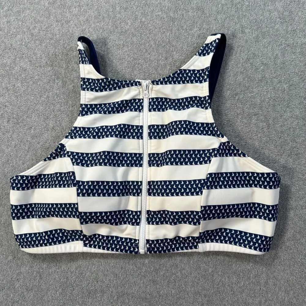 Venus High Neck Zip front Bikini Swimsuit Size 14 Navy/White Sailboat Stripe - Image 2