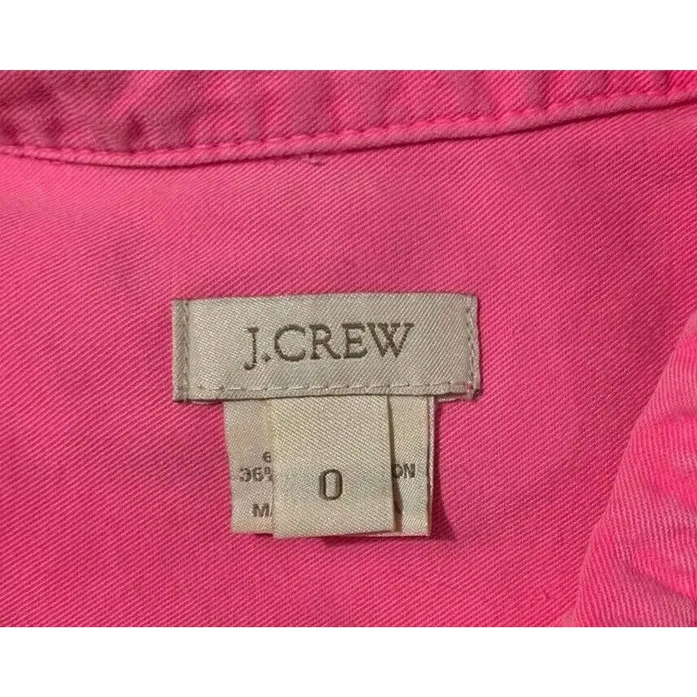 J Crew Drawstring Shirt Dress Long Sleeves Roll Tab Patch Pockets Neon Pink Sz 0 - Image 12