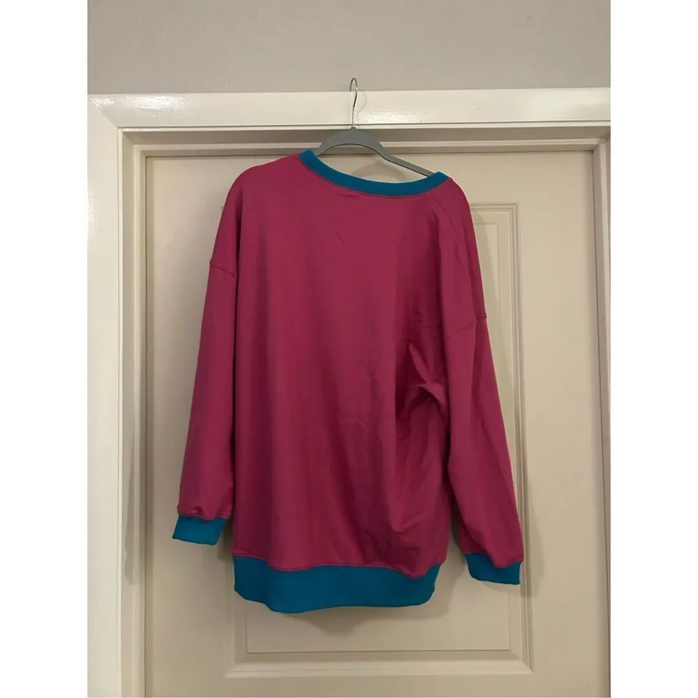 NEW Oversized Pullover Sweatshirt Sweater Fall Y2K L Pink Size L - Image 2