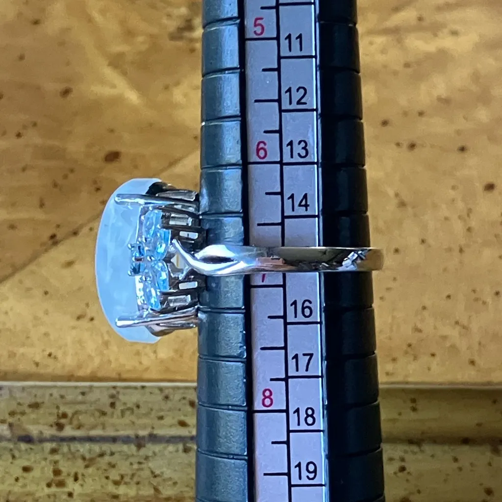 Natural Rainbow Moonstone London Blue Topaz Sterling Silver Ring Size 6.75 - Image 9