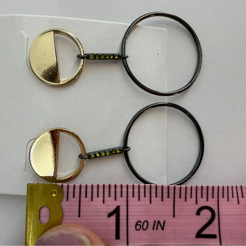 Marlyn Schiff Gold Black Geometric Hoop Earrings Lime Gems 2 Inch New - Image 7