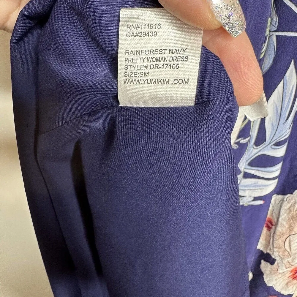 Yumi Kim Silk Pretty Woman Midi Dress in Rainforest Navy Women's Pockets Size S - Image 9