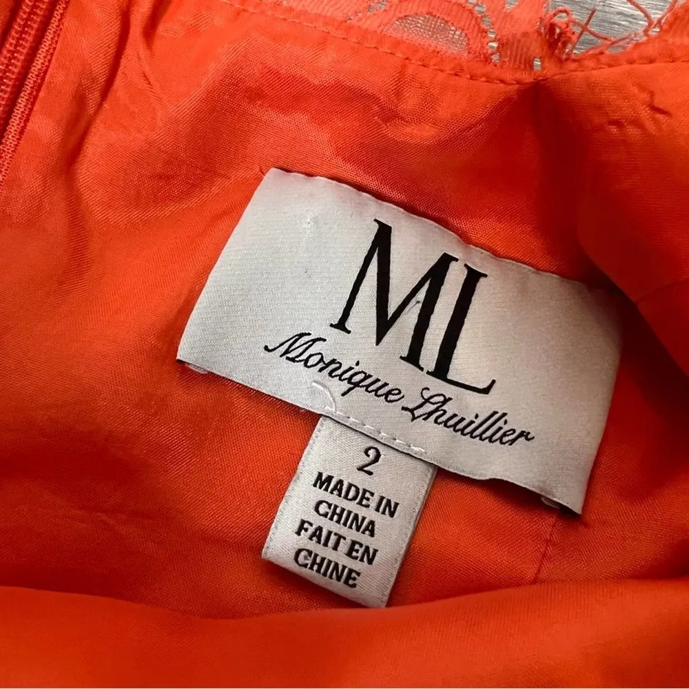 ML MONIQUE LHULLIER lace Sleeveless Dress orange sz - Image 7