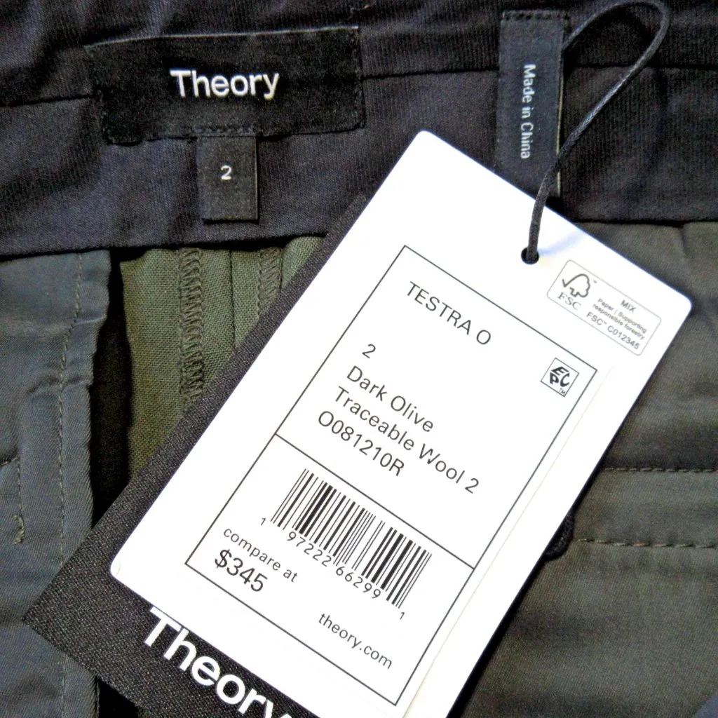 NWT Theory Testra in Dark Olive Traceable Stretch Wool Taper Slim Ankle Pants 2 - Image 3