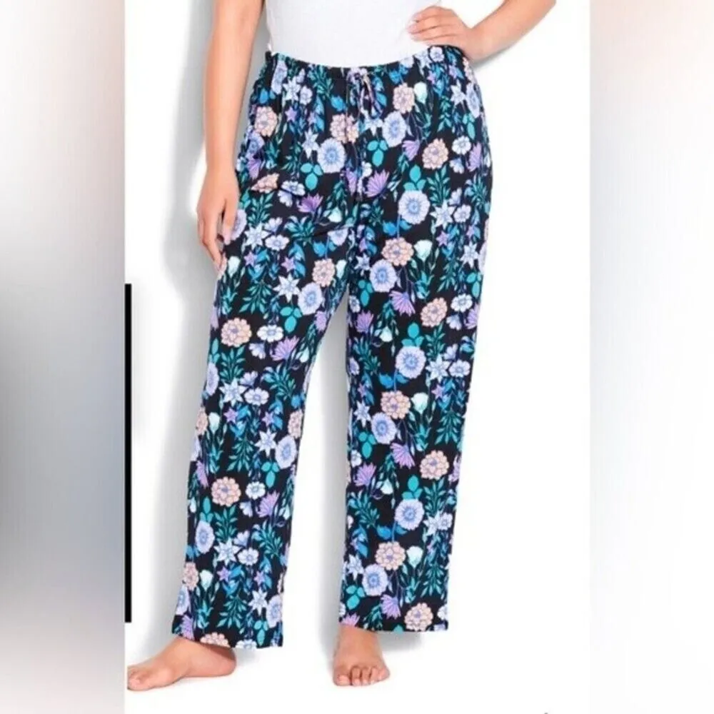 Print Sleep Bottoms women pajama pant blue floral casual plus 22/24. - Image 4