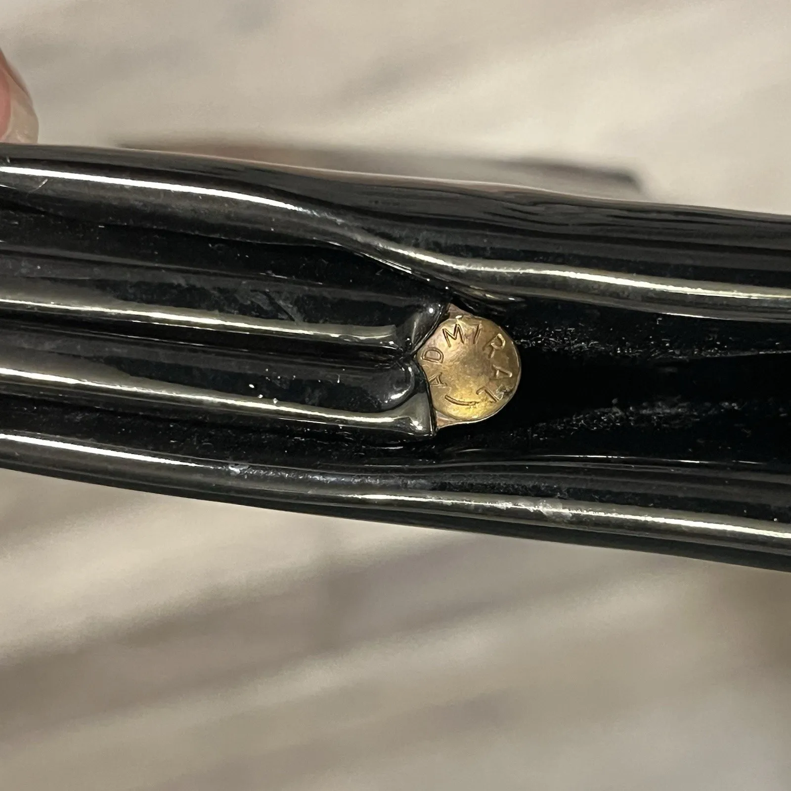 VTG Mid Century Shiny Black Patent Leather Look Clutch Purse Evening Bag Bow - Image 9