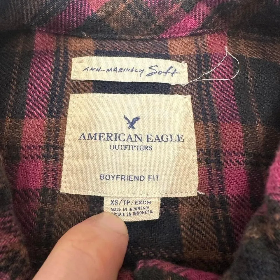 American Eagle Plaid Shirt Women XS Purple Pink Flannel Button Down Long Sleeve - Image 5