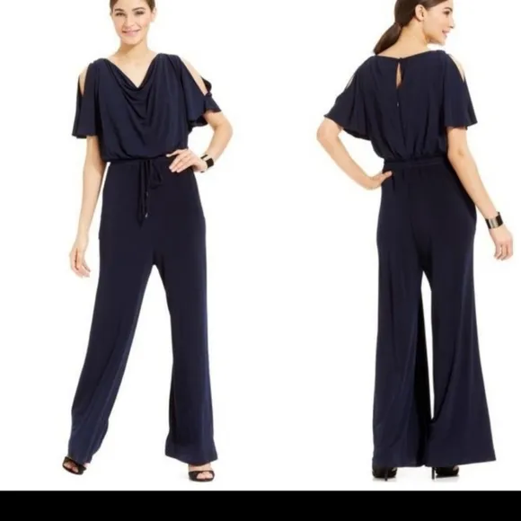 Vince Camuto Navy Wide-Leg Cowl Neck Jumpsuit - Image 2