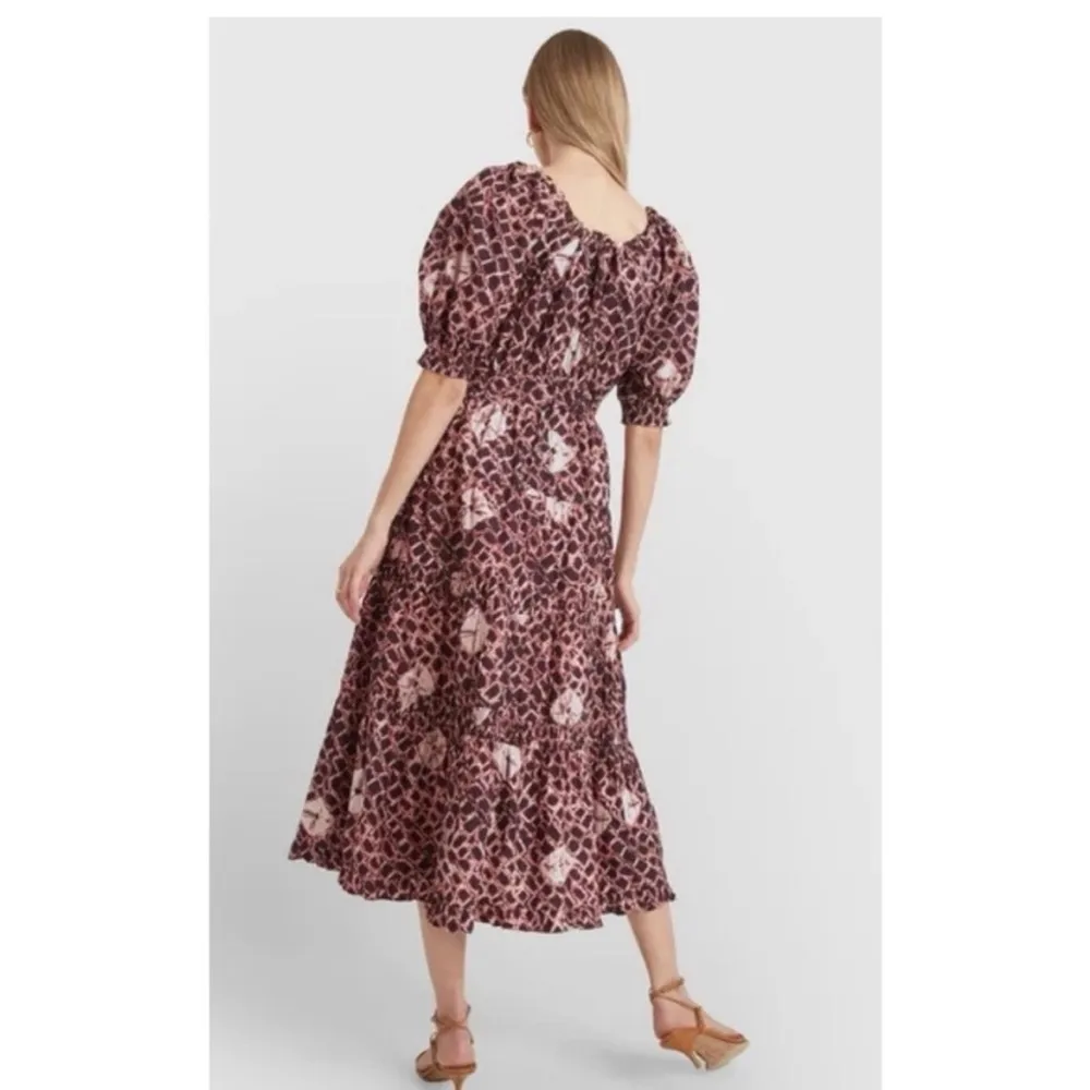 Ulla‎ Johnson Purple Printed Shibori Poplin Colette Midi Puff Sleeve Dress - Image 4