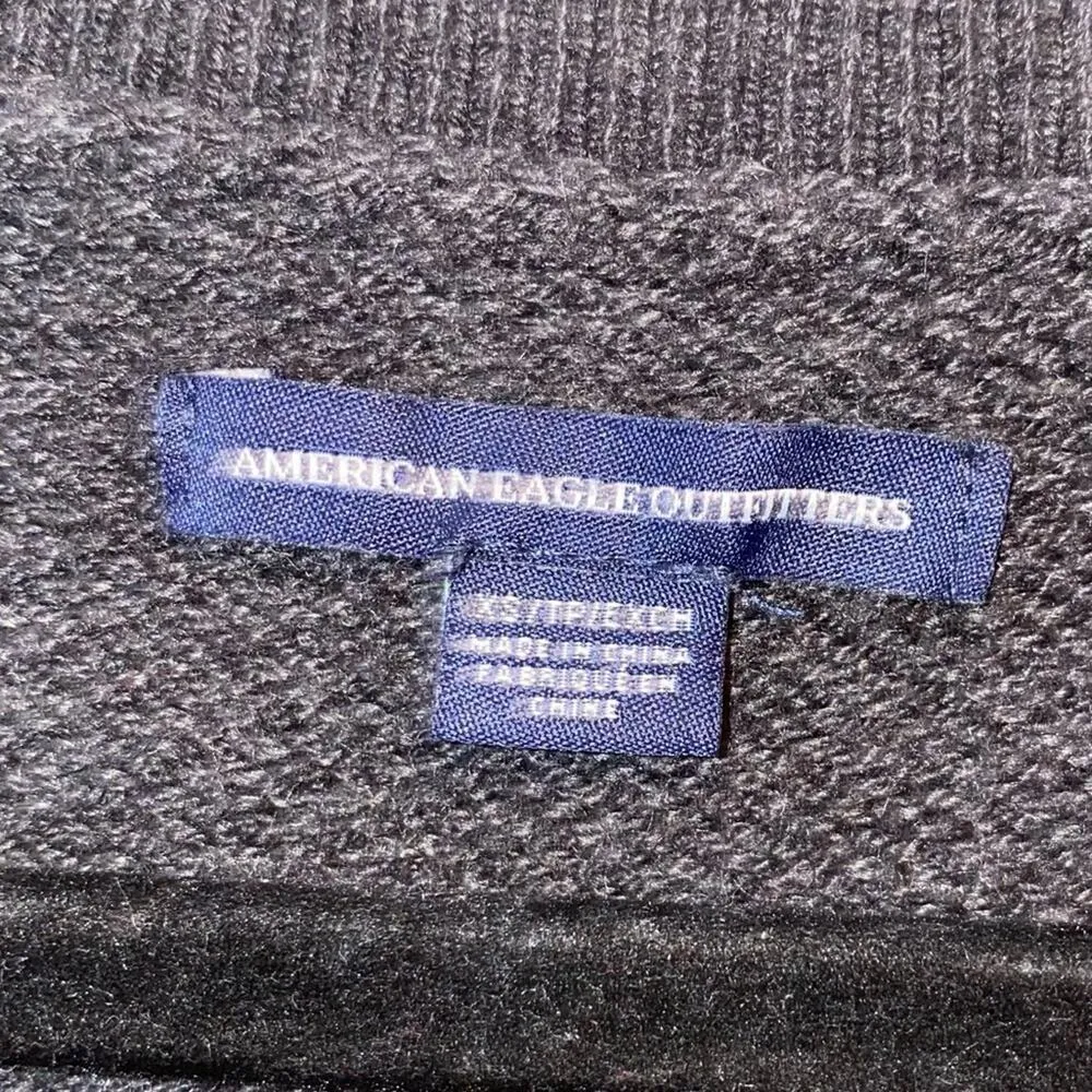 AEO Gray Waffle Cable Knit Cotton Blend Sweater - Image 4