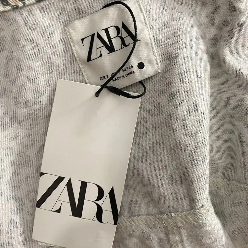 Zara Jacket Animal Print Overshirt Button Down Frayed Leopard Gray Size Small‎ - Image 9