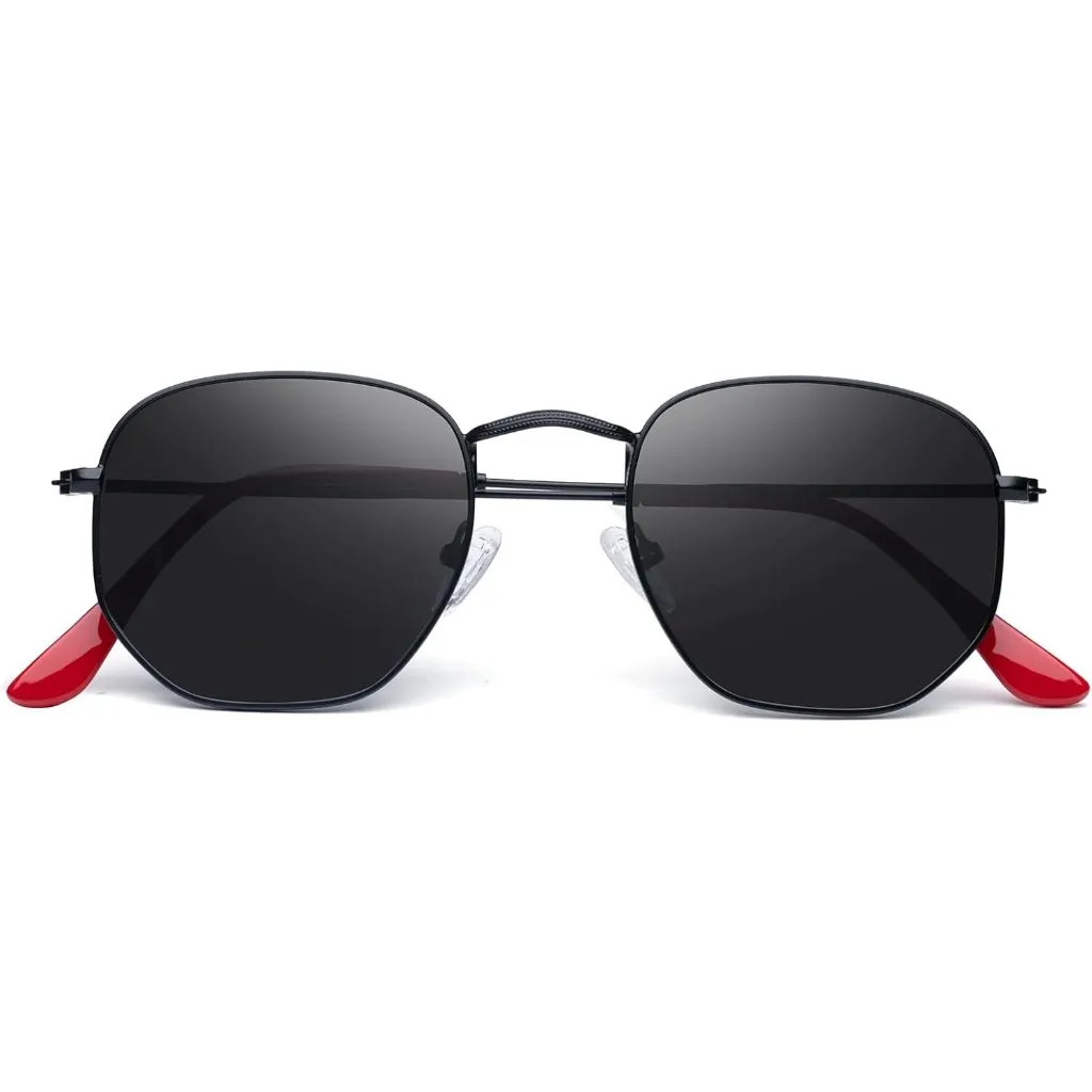 Unisex Black Red Trendy Square Hexagonal Mirrored Sun Glasses UV Protection - Image 2