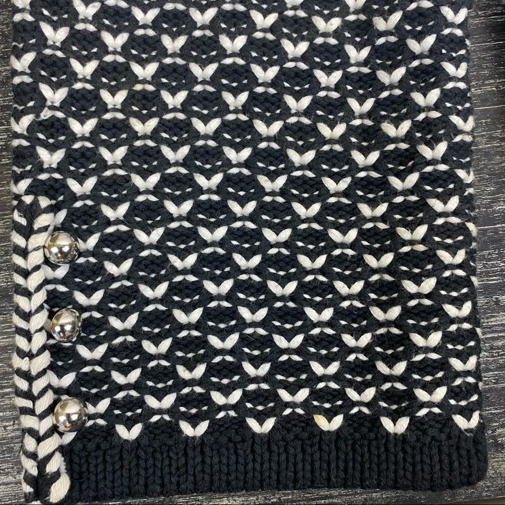 White House Black Market White & Black Chunky Heavy Knit Button Vintage Cardigan - Image 4