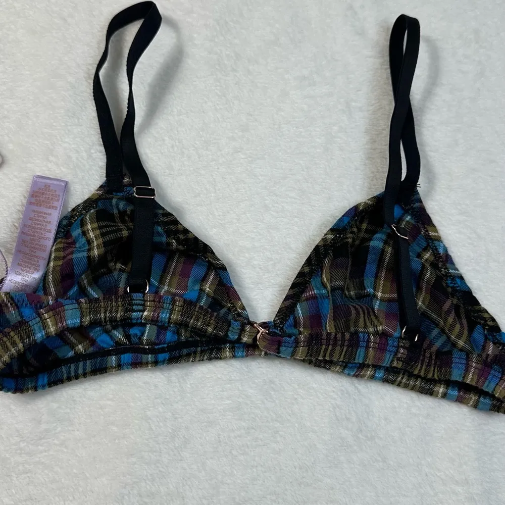 NWT Savage X Fenty Black and Blue Tied Up Tartan Bralette Intimates Size XS - Image 5