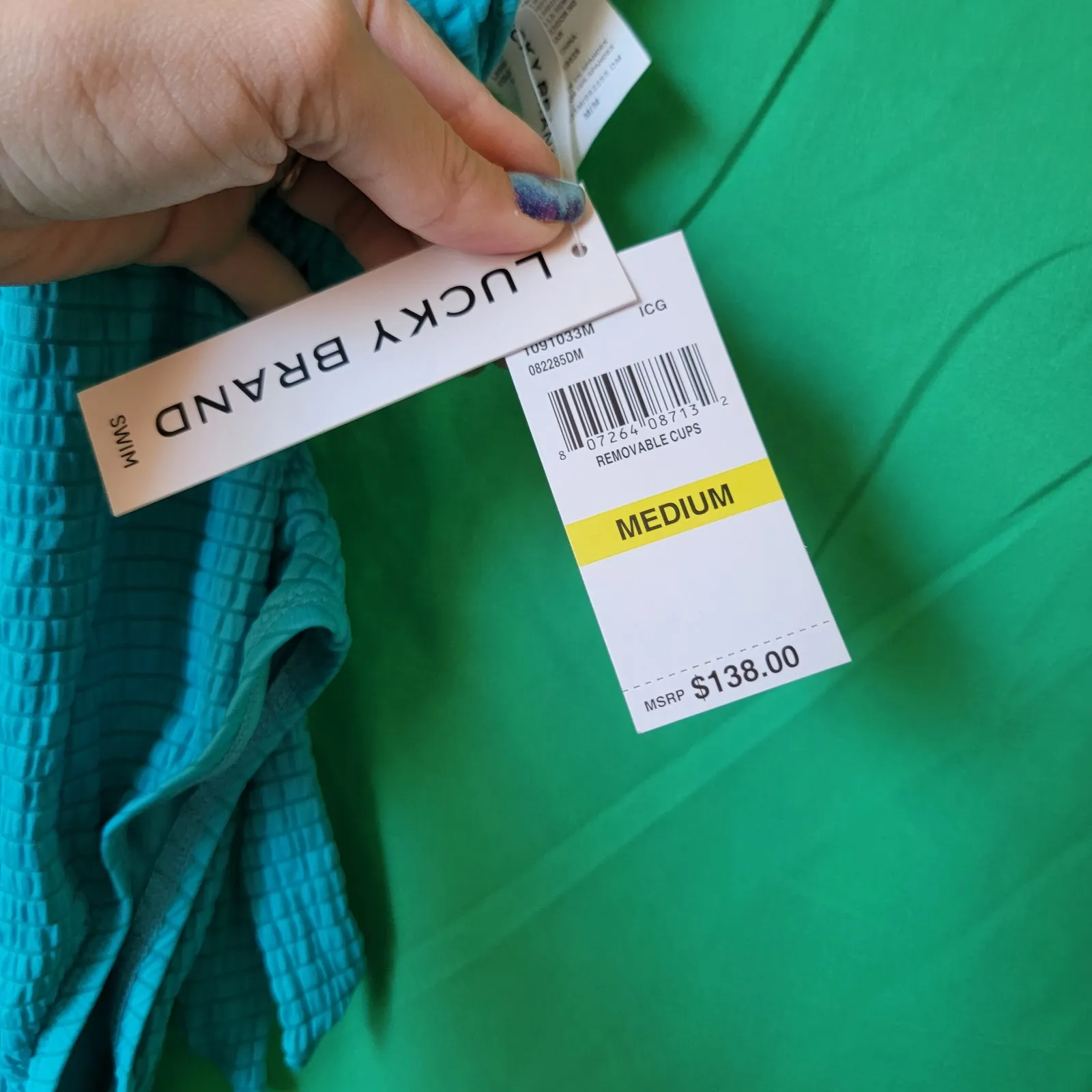 Lucky Brand Teal Golden Wave Lace-Up Deep V-Neck One Piece Swimsuit Size Medium - Image 8