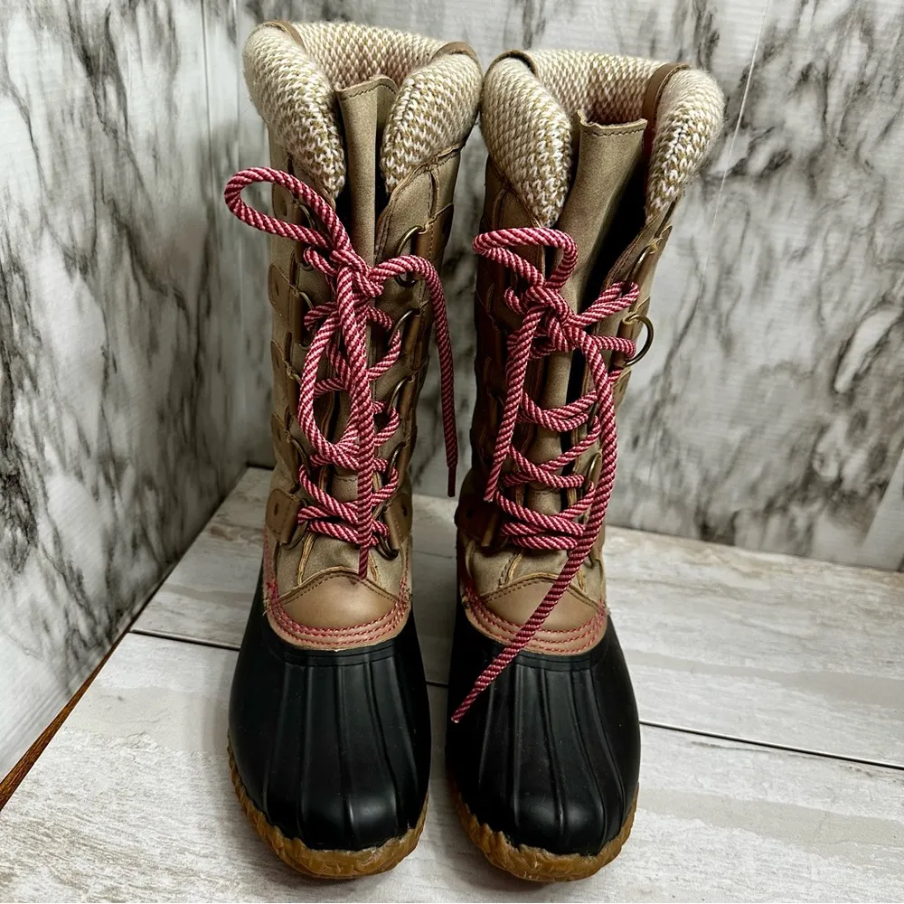 Espirit Women Sz 7 Pink Tan Belinda Muck Boots Farmcore Lace Up Tall Duck Shoes - Image 3