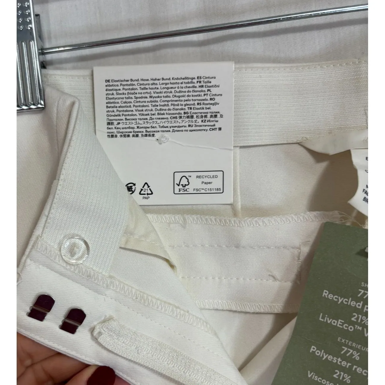 NWT H&M Pants Womens High Waisted Ankle Length Hidden Elastic Waist Ivory Sz 6 - Image 7