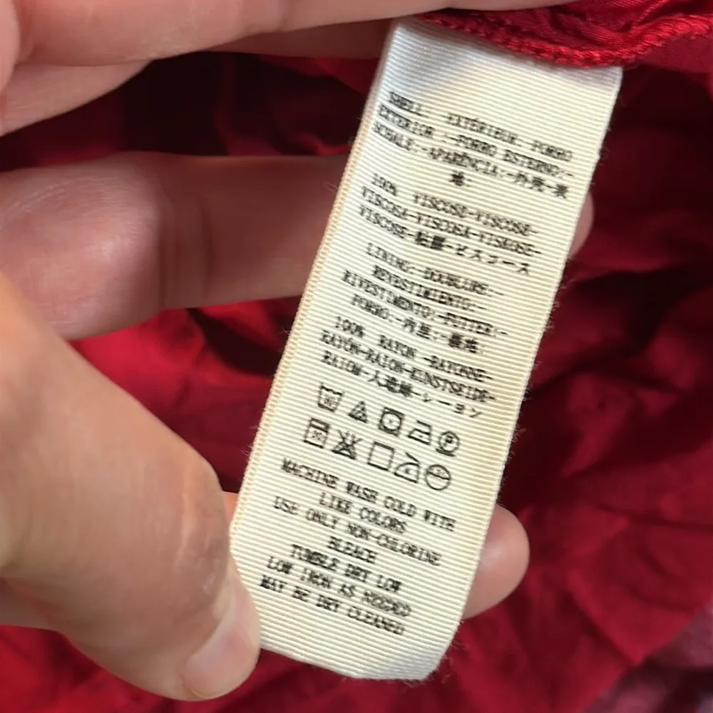 Free People Red Long Sleeve Dress Small Printed floral Two Faces mini Smocked - Image 9