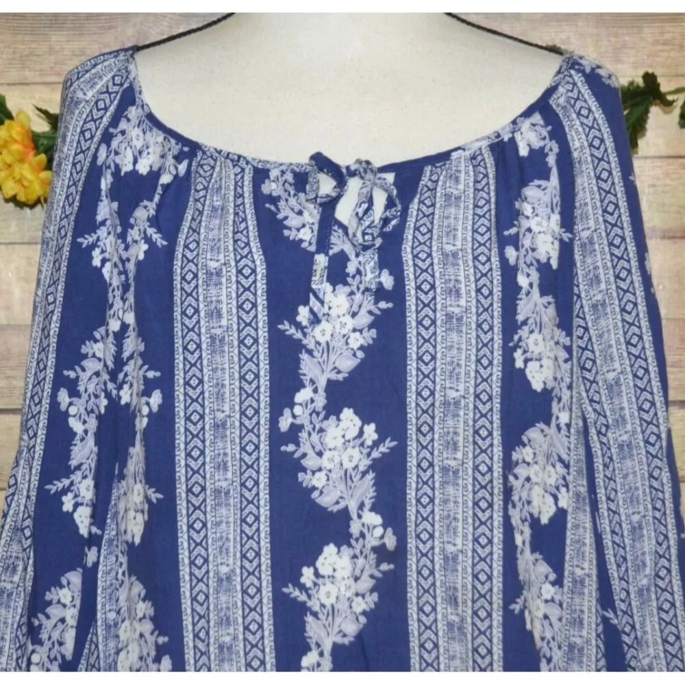 Fred David Blue Floral Print Blouse Ladies XL Lightweight Rayon Top Casual Top - Image 2