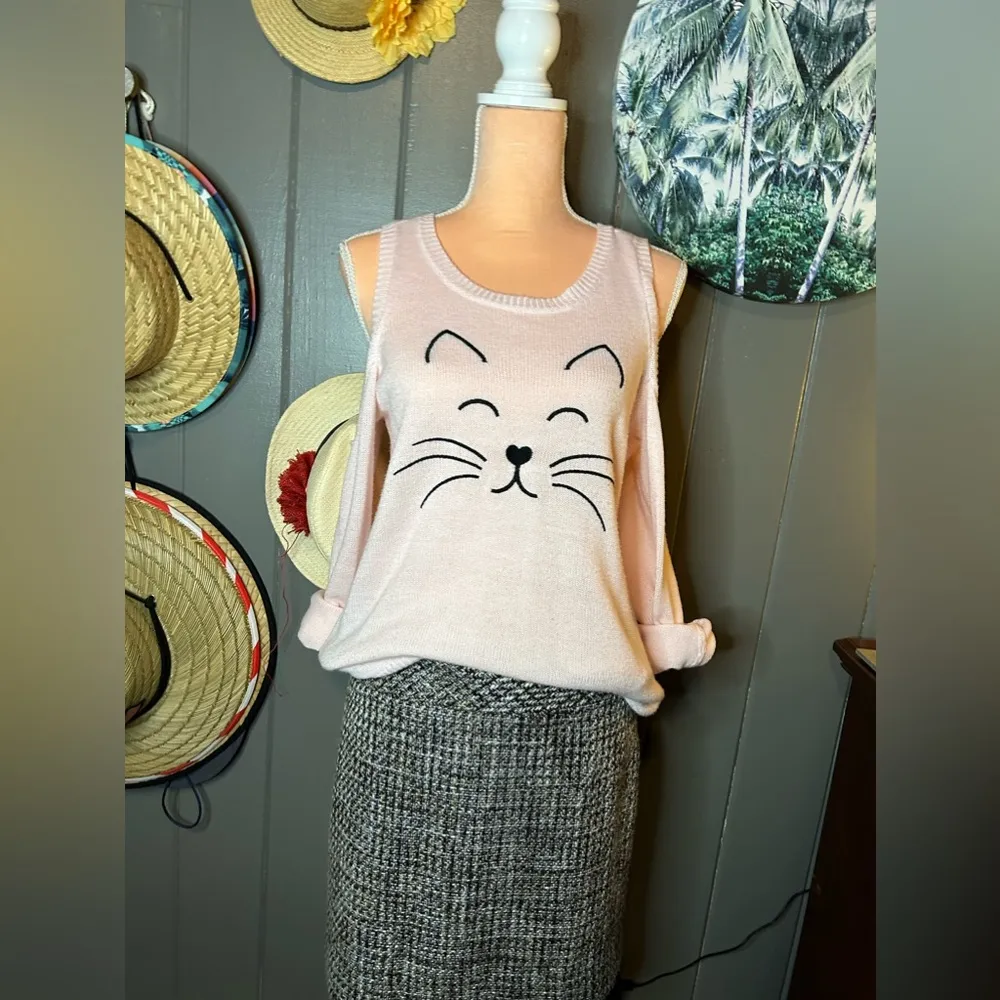 Hot Topic Kitty Sweater Medium With Shoulder Cut Outs - Image 5