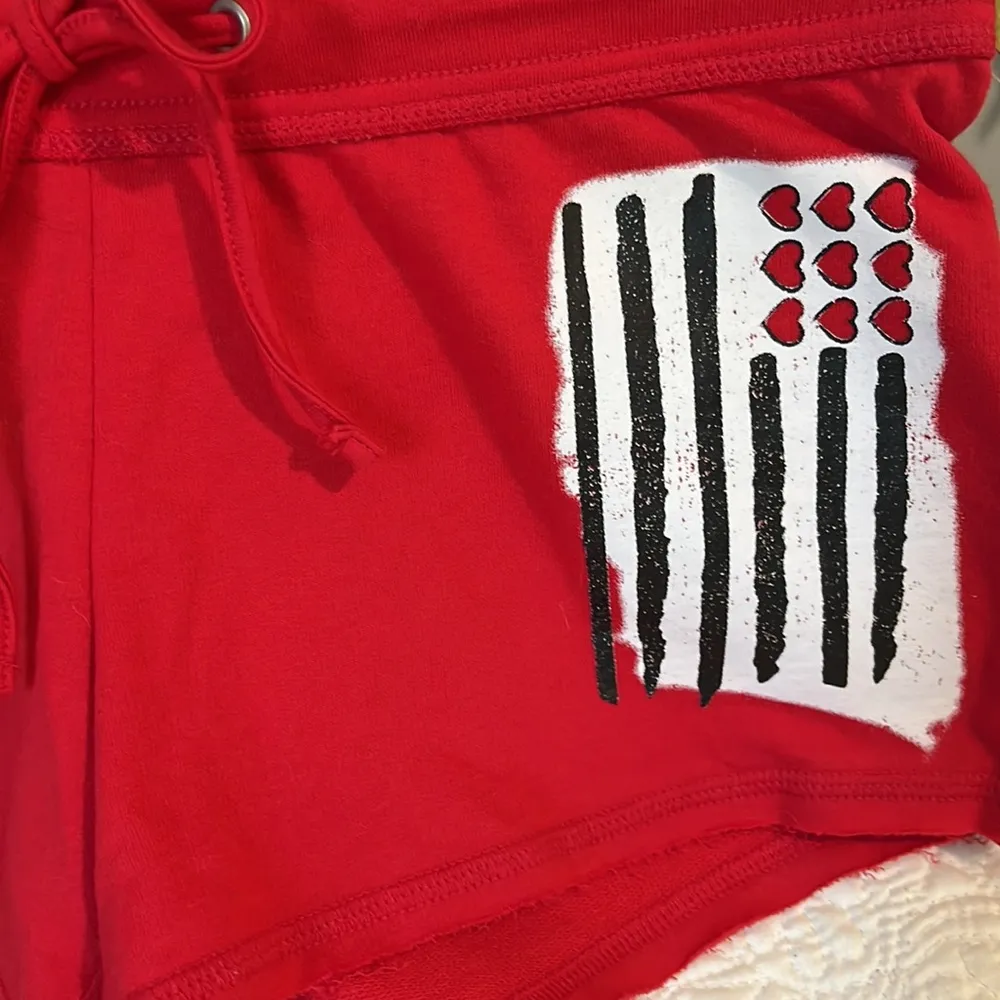 Stars Stripes American Cotton Shorts Red Knit Womens Small Comfy Knit - Image 10