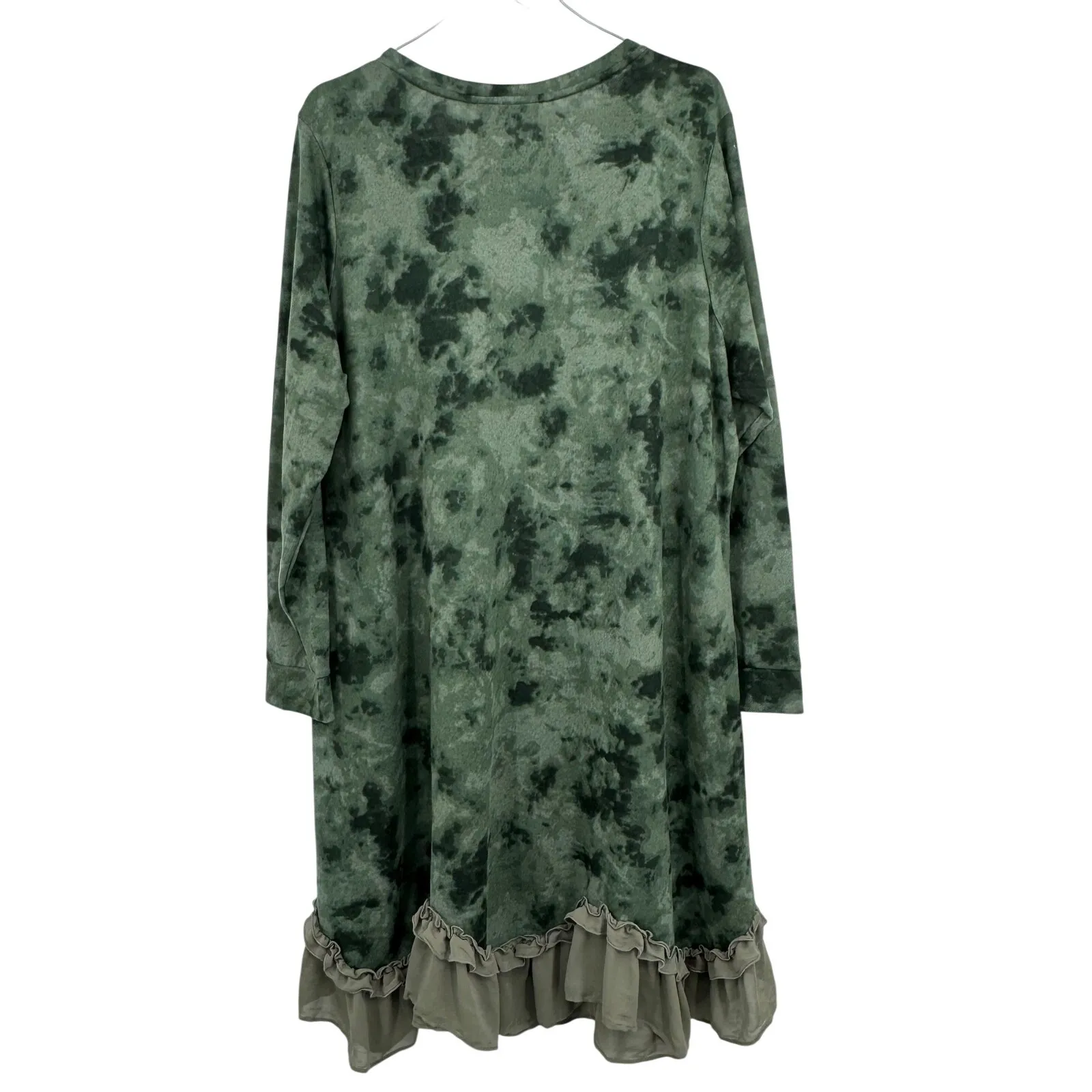 Logo Lori Goldstein dress womens 3X tiered ruffle hem tie dye knit stretch green - Image 4
