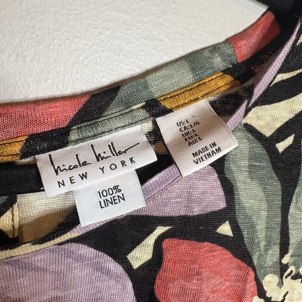 Nicole Miller linen patterned top Black Size L - Image 3