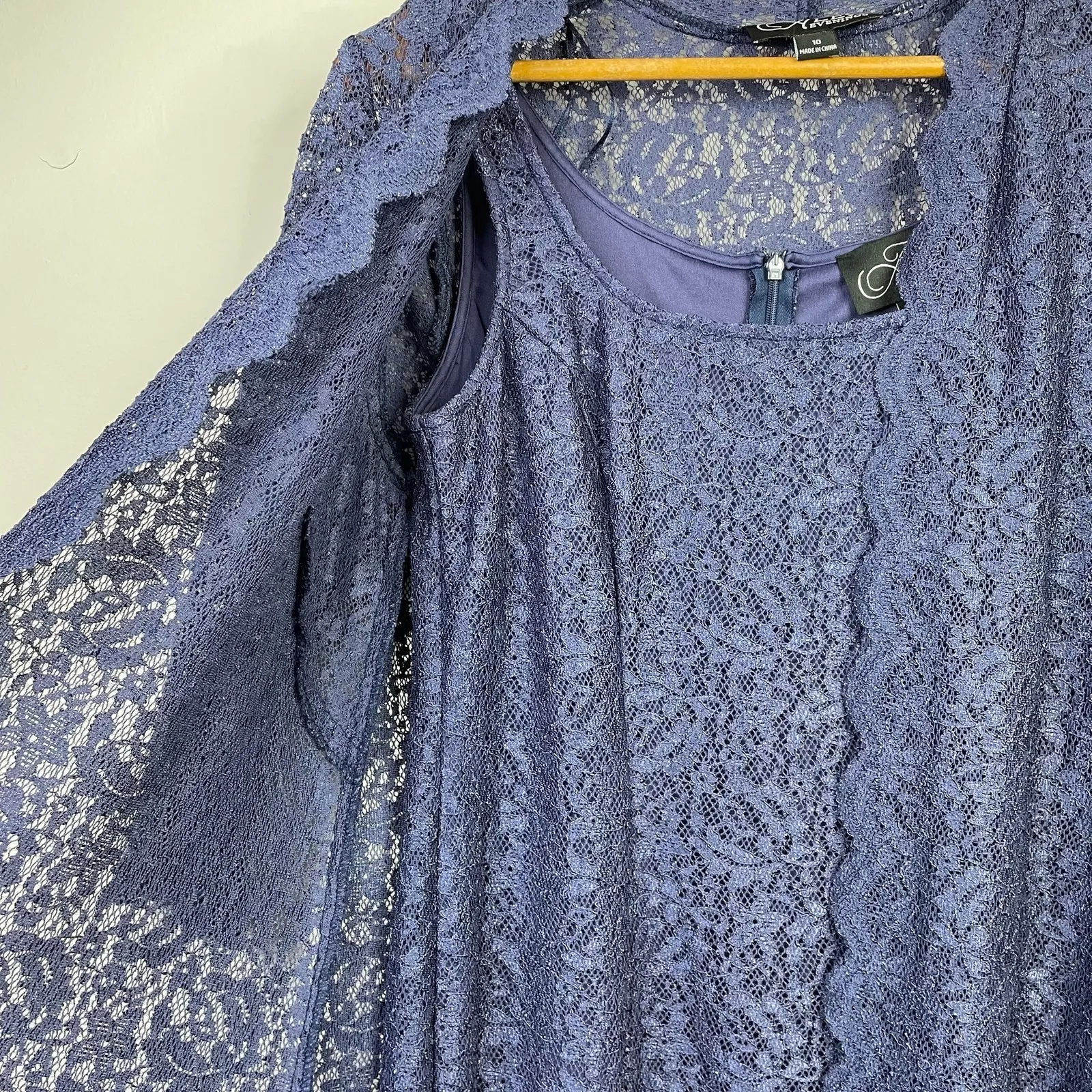 Alex Evenings Blue Sparkly Long Jacket Sheath Dress Set Mother of Bride 10 - Image 6