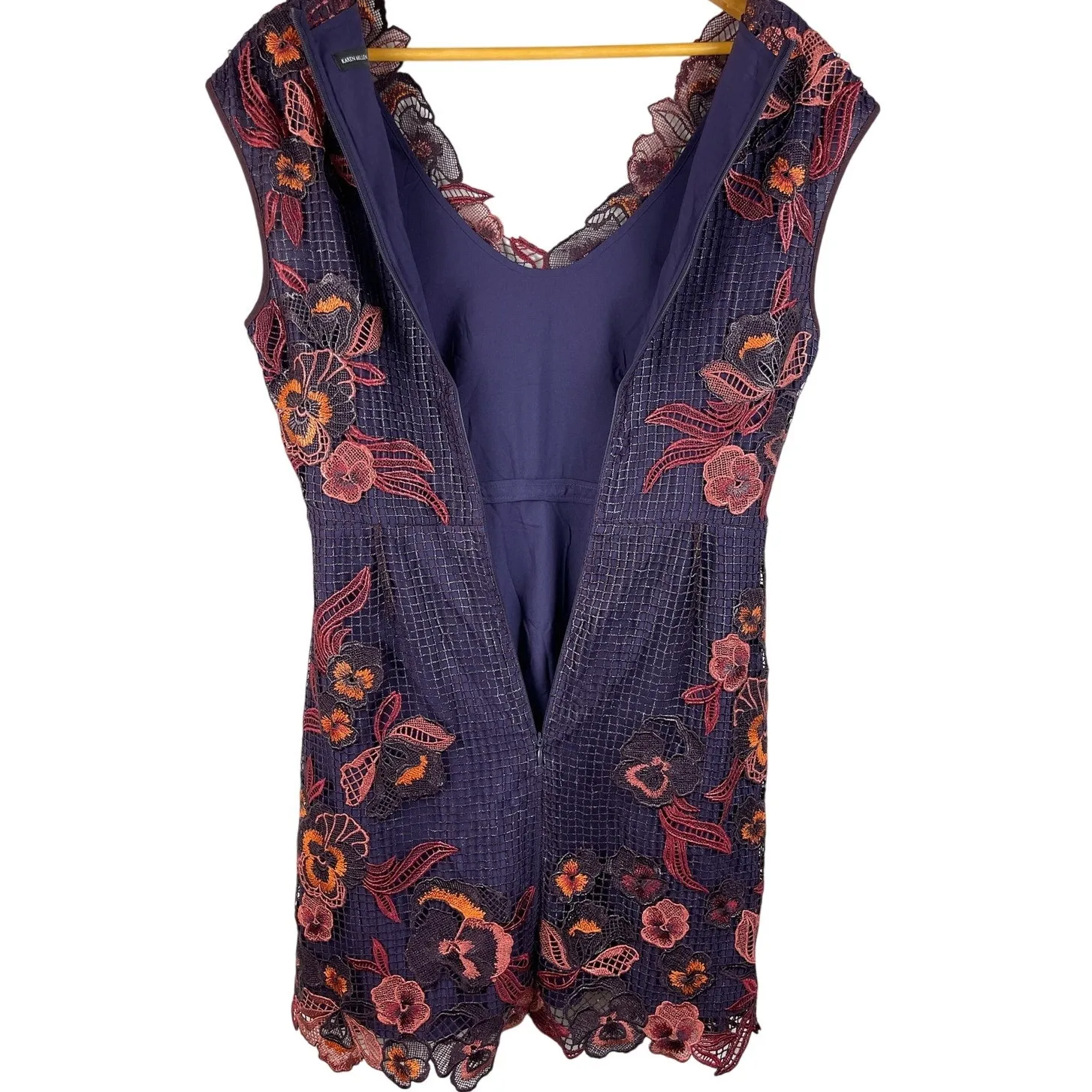 Karen Millen Purple‎ Floral Intracate Laced Dress Lined Size 8 - Image 7