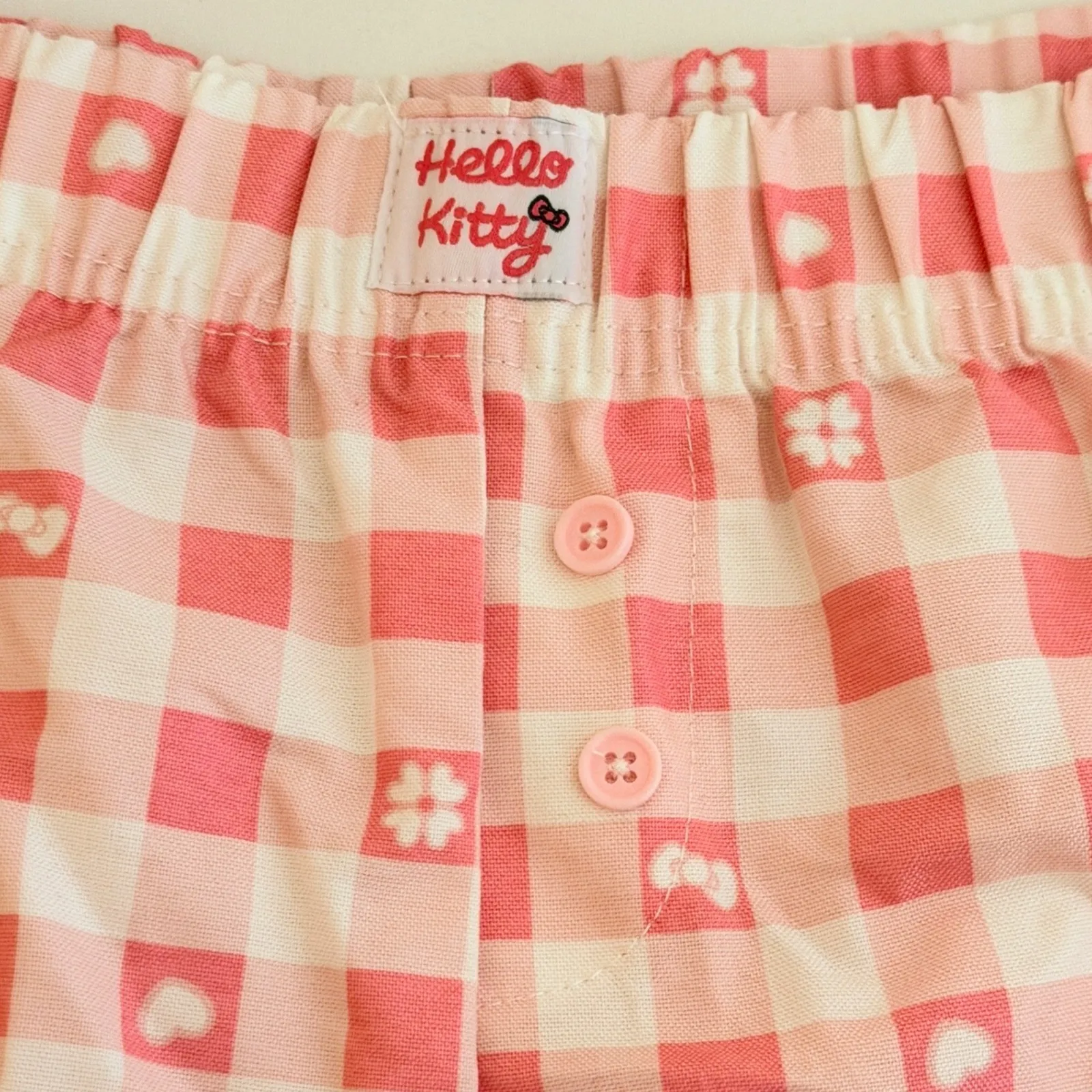 Hello Kitty Pink Gingham Lounge Shorts Size Lg Anime Cotton Pajama Sleep Shorts - Image 3
