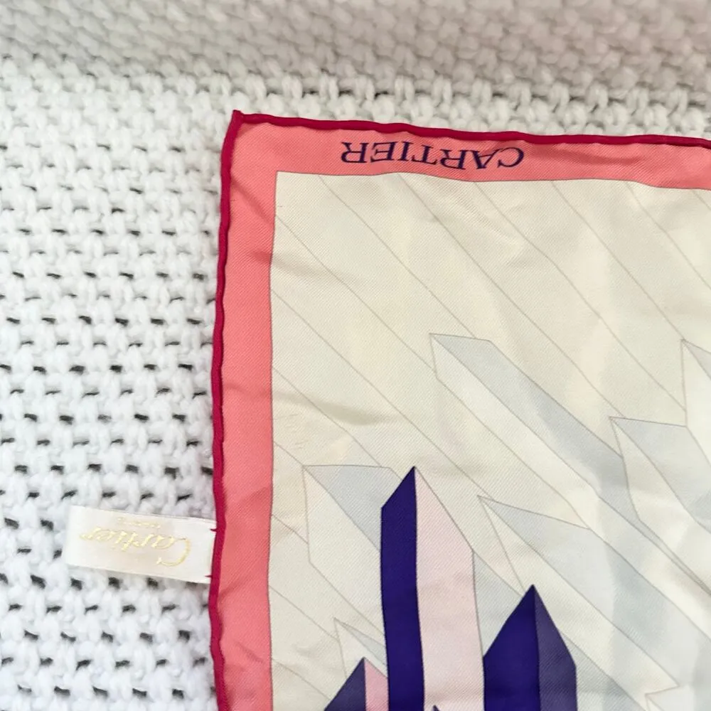 Cartier Pink Purple Ivory Geometric Skyline Cityscape Spellout Silk Square Scarf - Image 2