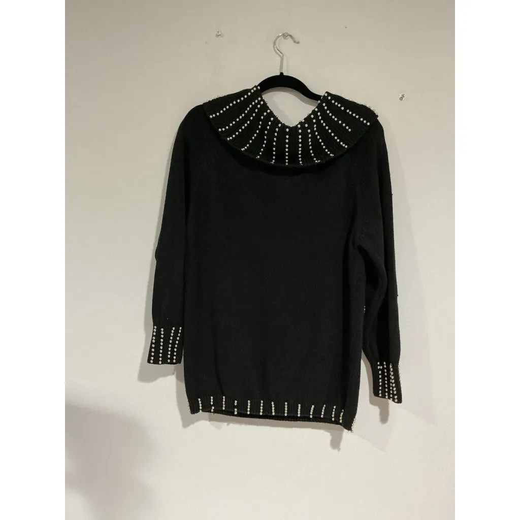 Womans Victoria Harbour Black Mock Turtle Neck Sweater With Gold Beading Medium - Image 3