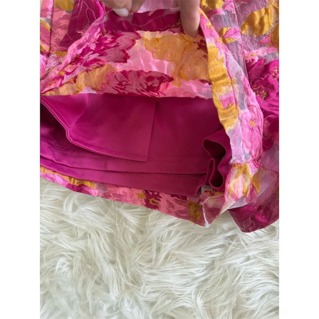 TCEC Women's High-Rise Pink‎ Floral Jacquard Shorts Size S Casual NEW - Image 2