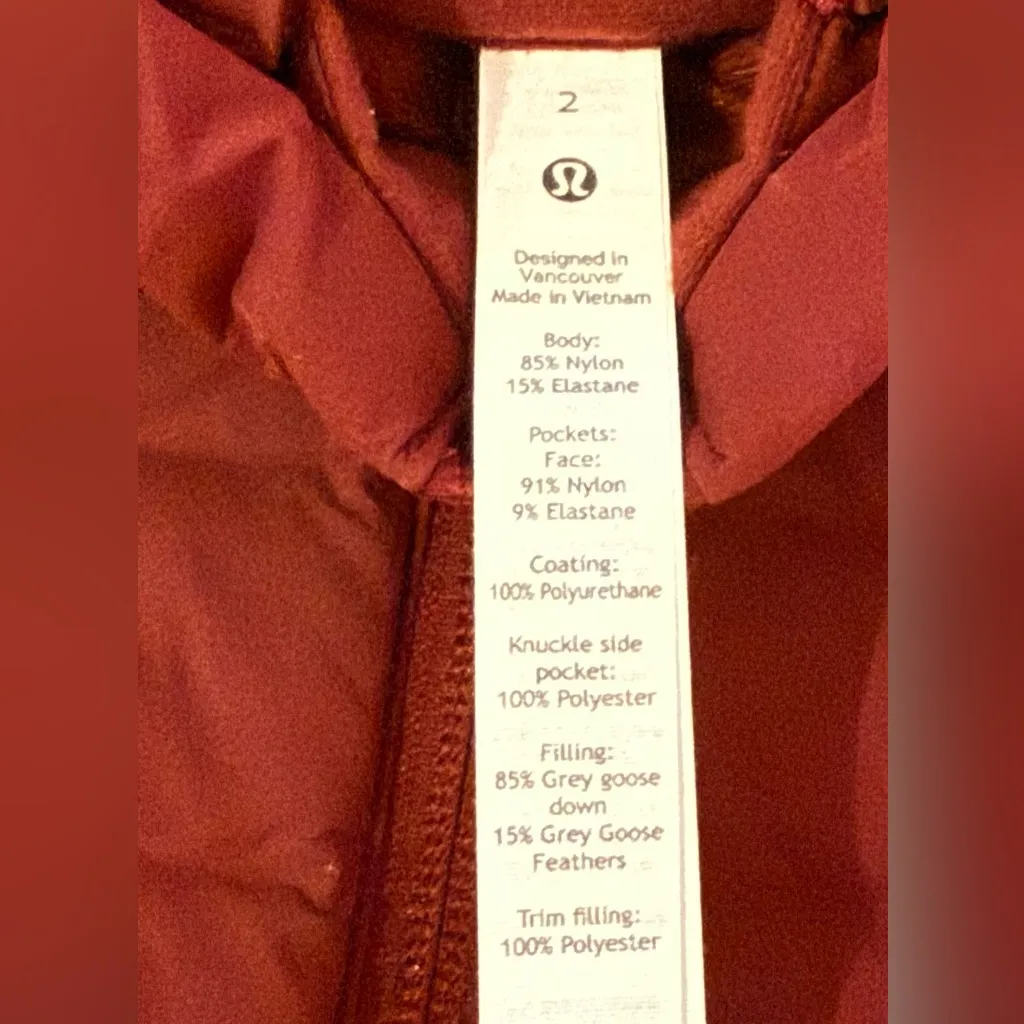 2021 Lululemon Pack It Down Jacket Coat 700 Fill Red Merlot • Size 2 • NWOT - Image 9