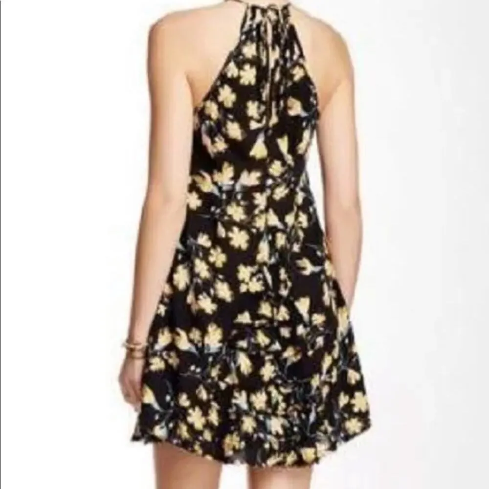 Free People Black Yellow Floral Ruffled Mini Dress Womens XS Girly Romantic - Image 3