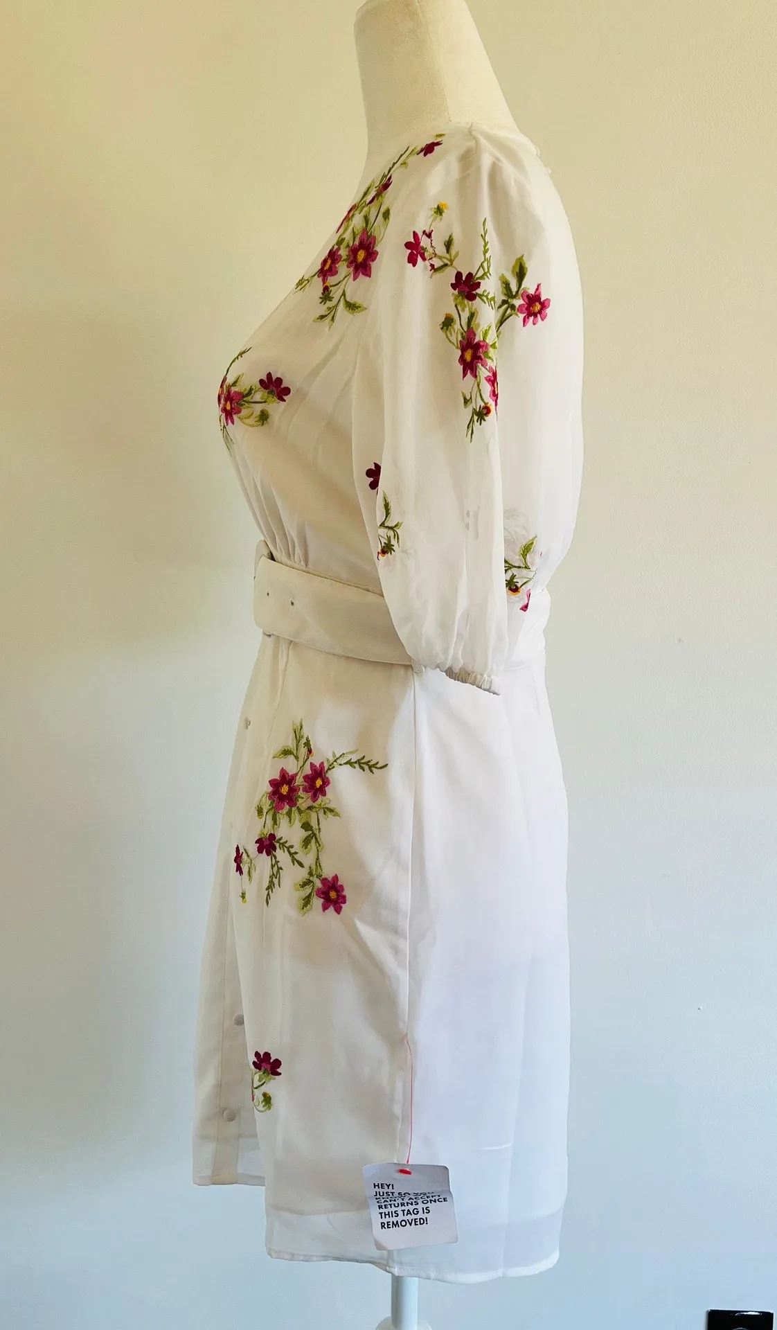 Design White Floral Embroidered Belted Mini Dress - Image 9