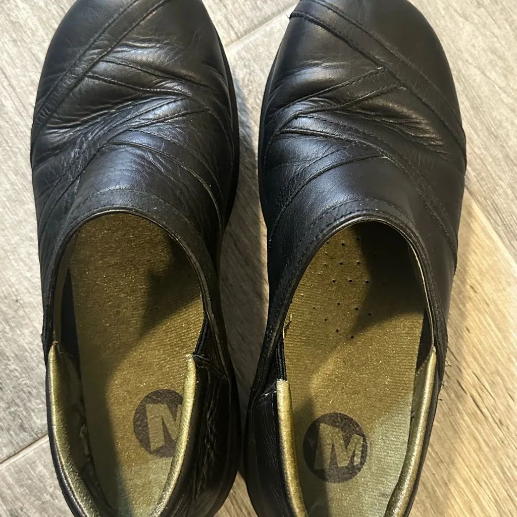 Merrell Clog Womens 9 Black Primo Patch Slip On Comfort
Shoes Leather J63786 - Image 4