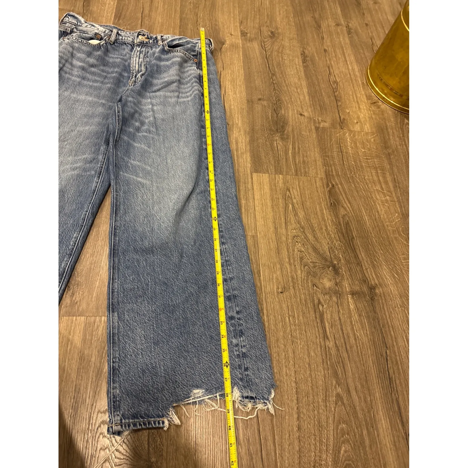 American Eagle Super Baggy Wide Leg Distressed Frayed Hem Jeans Women Size 10 Blue - Image 6