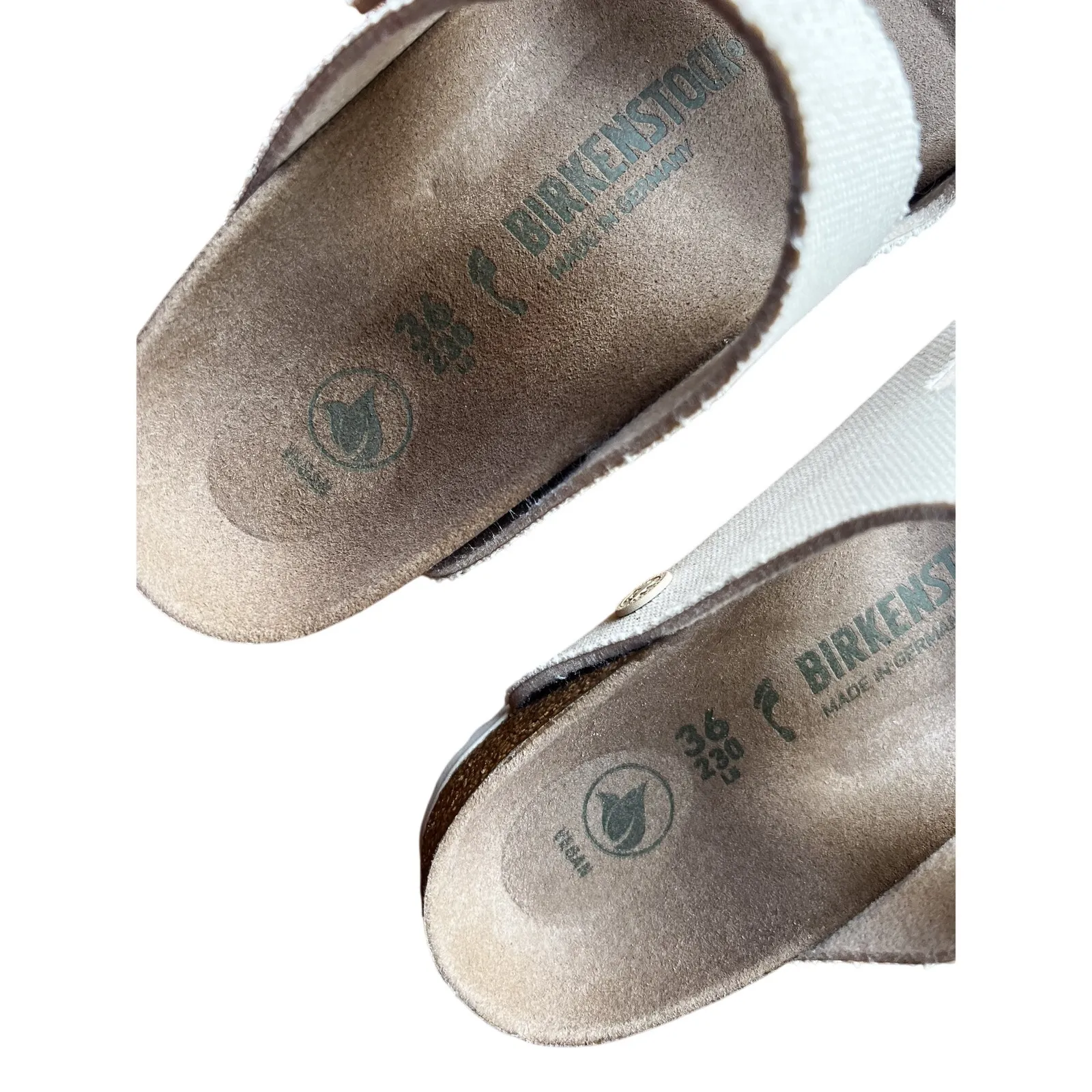 Birkenstock Arizona Rivet Logo‎ Vegan Canvas Eggshell Slides Size 36 Sandals - Image 6