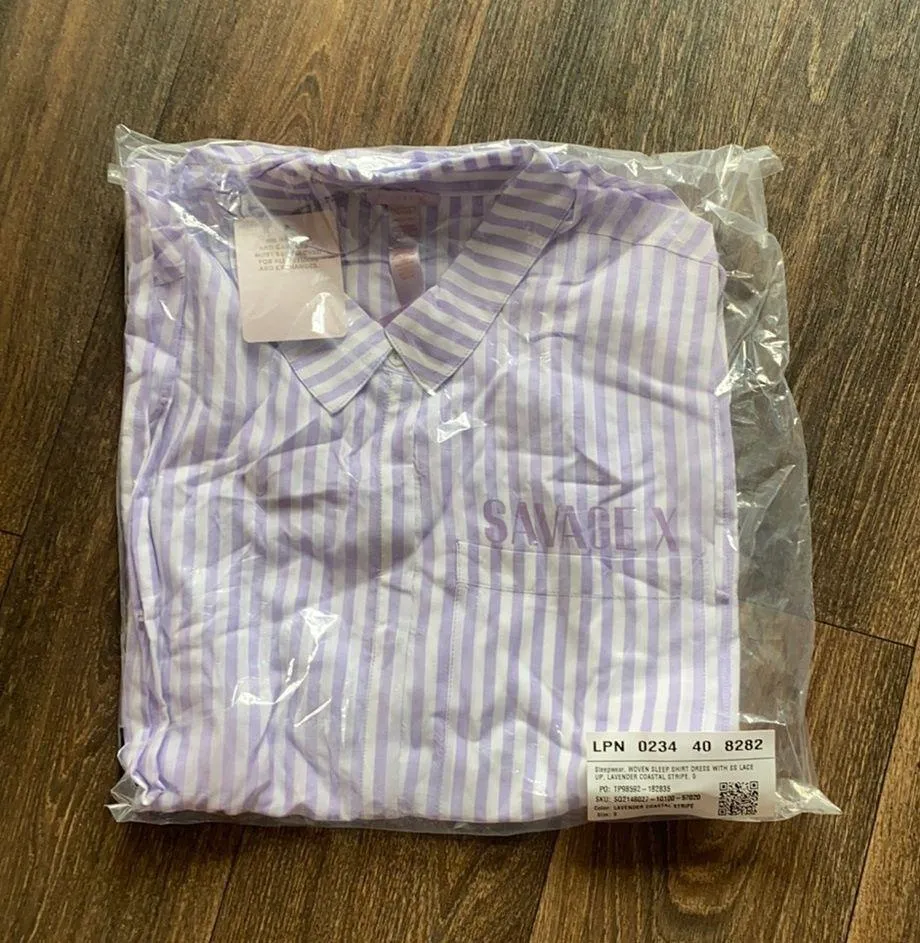 Woven Sleep Shirt Dress Lavender Costal Stripe - Image 2