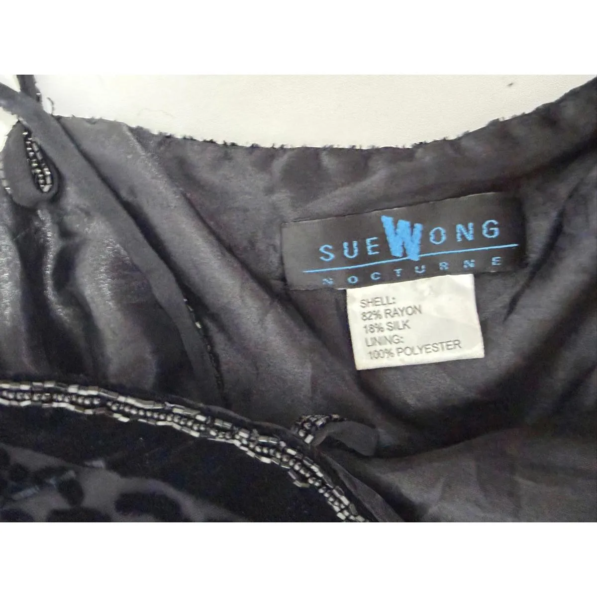 Black Sue Wong Nocturne Beaded Velvet Crochet Fringe Evening Dress - Image 9